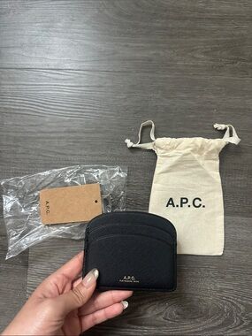 A.P.C. Black Leather Demi-Lune Card Holder Wallet